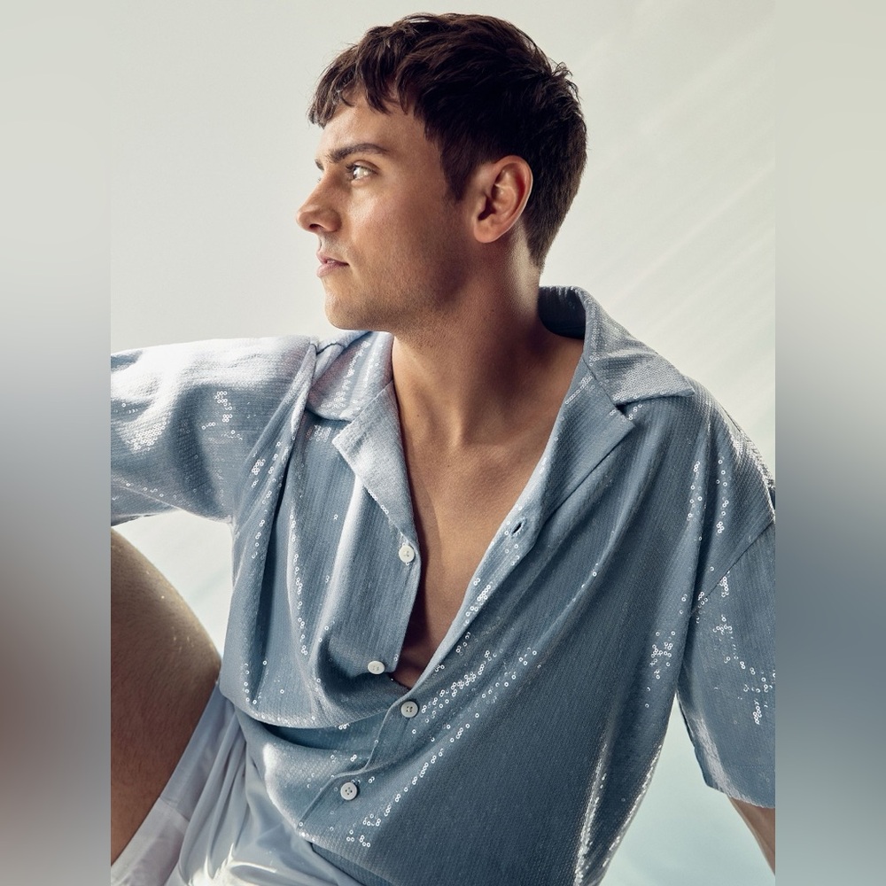 Reiss x Tom Daley Light Blue Sequin Shirt - Medium